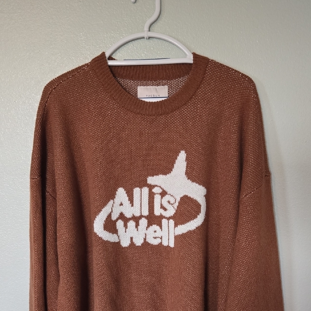 Pacsun | Brown Crew Neck "All Is Well" Sweater Size Large